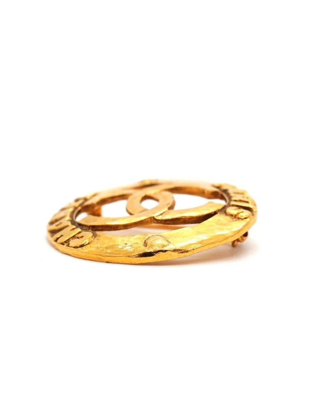 Chanel Brooch Vintage CC Logo Round Circle Gold Plated